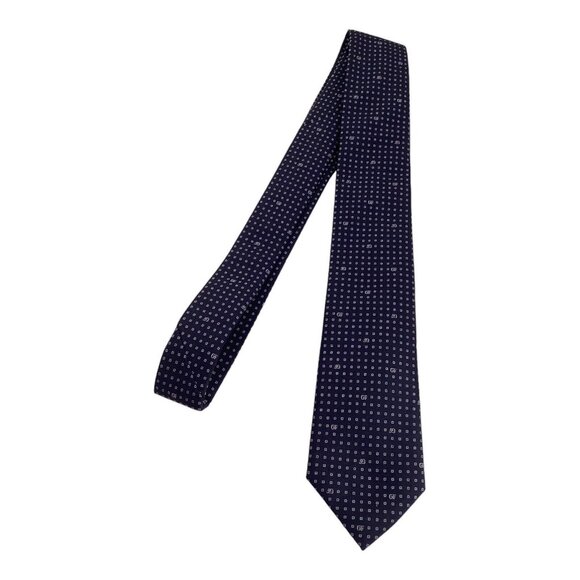 GIANFRANCO FERRÉ Blue Geometric Monogrammed Silk Slim Tie Italy W: 2.8" EX COND - Picture 5 of 5